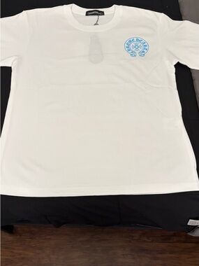 Chrome Hearts White Tee with Light Blue Chest Emblem